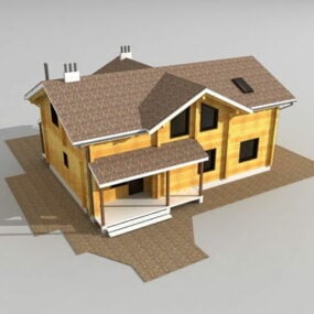 Modelo 3d de casa de campo de madeira ocidental
