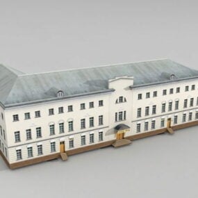 L字型の古いアパートの建物3Dモデル