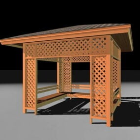 3д модель решетчатой ​​деревянной беседки-павильона