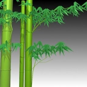 3д модель бамбукового стебля с листьями