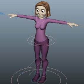 Kvinna tecknad karaktär Rig 3d-modell