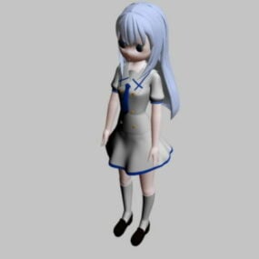 Mô hình 3d cô gái anime với mái tóc xanh