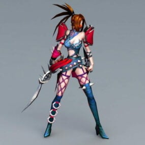 3D-Modell eines weiblichen Anime-Attentäters