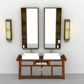 Starožitné koupelnové umyvadlo se zrcadlem a svítidly 3D model