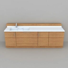 3д модель длинного туалетного столика для ванной с одной раковиной