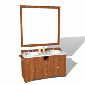 Modelo 3d de armários de toucador de banheiro de madeira