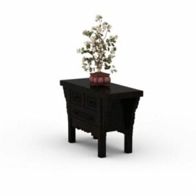 طاولة قديمة ونباتات نموذج ثلاثي الأبعاد