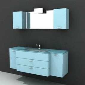 Blue Bathroom Vanity With Matching Wall Cabinet 3d model