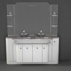 3д модель белого туалетного столика для ванной комнаты с мраморной столешницей