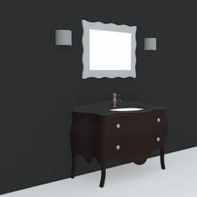 مدل 3 بعدی روشویی حمام با آینه قدیمی