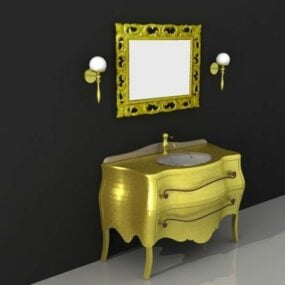 Χρυσό σετ νιπτήρα και καθρέφτη μπάνιου 3d μοντέλο