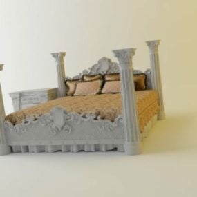 Ліжко з балдахіном і тумбочкою 3d модель