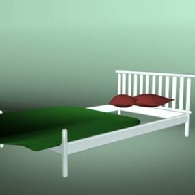White Twin Bed 3d model