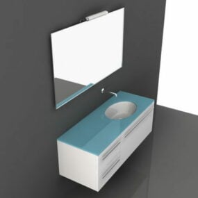 Blau-weißes Badezimmer-Waschtischset, 3D-Modell