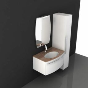 Modelo 3d de vaidade de banheiro branco com montagem em parede