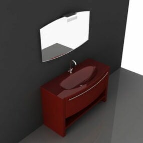 Modern Red Bathroom Vanity Unit With Mirror 3d model