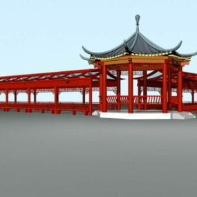 Pavillon et couloir chinois traditionnel modèle 3D