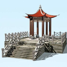 Modello 3d del padiglione del giardino cinese