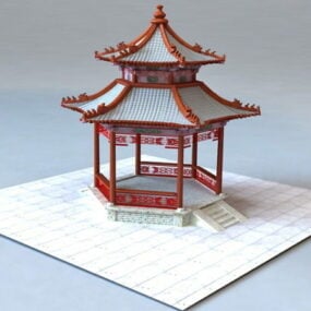 نموذج ثلاثي الأبعاد لجناح الحديقة الصينية التقليدية
