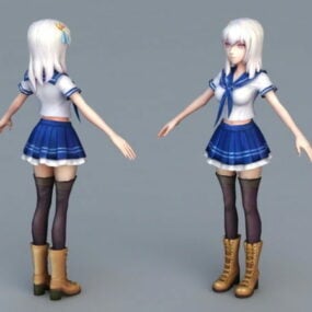 Anime School Girl 3d model