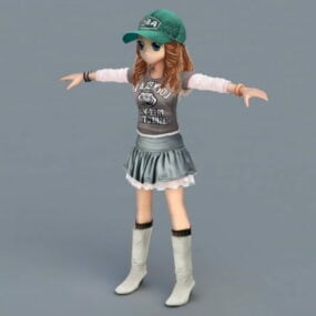 Modelo 3D de garota atlética Anime