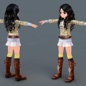 Entzückendes 3D-Modell eines Anime-Mädchens