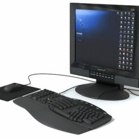 コンピューターモニターのキーボードとマウスの3Dモデル