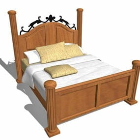 देहाती प्राचीन लकड़ी का बिस्तर 3डी मॉडल