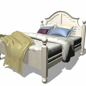White Wooden Bed 3d model