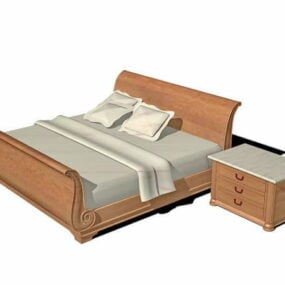 Wood Sleigh Bed 3d model