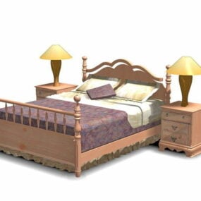 Modello 3d di camera da letto antica in legno