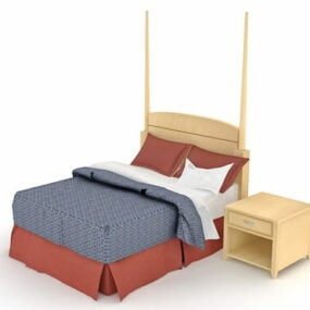 नाइट स्टैंड के साथ लकड़ी का बिस्तर 3डी मॉडल