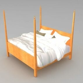 Modern Wood Four Poster Bed 3d model