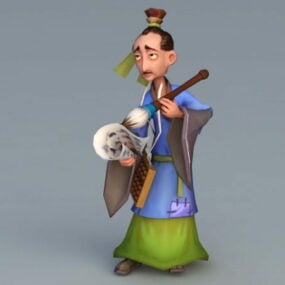 Modelo 3d de plataforma de dibujos animados de hombre chino antiguo
