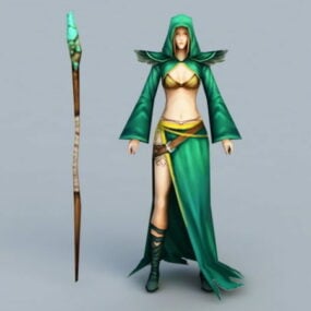 Female Mage With Staff 3d model