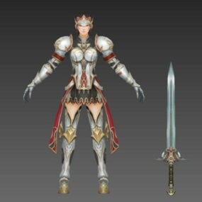 Middelalderlig kvindelig ridder Rigged 3d model