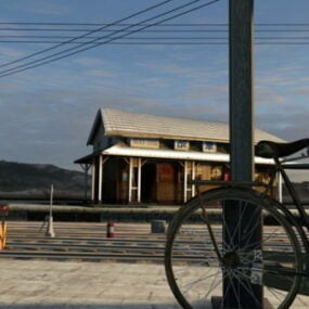 Old Train Station Scene 3d model