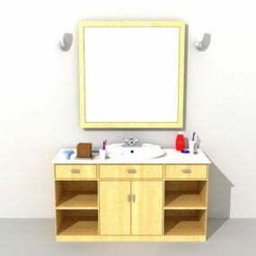 Wood Bathroom Vanity Cabinet With Vessel Sink 3d model