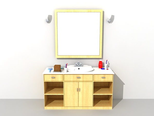 Wood Bathroom Vanity Cabinet With Vessel Sink Free 3d Model Max