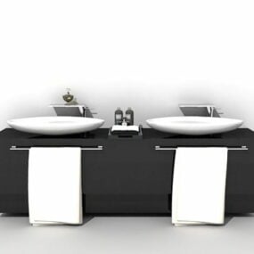 โต๊ะเครื่องแป้งห้องน้ำสีดำพร้อมอ่างล้างจานแบบ 3 มิติ