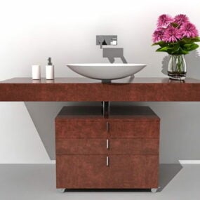 3д модель деревянного туалетного столика для ванной комнаты с раковиной