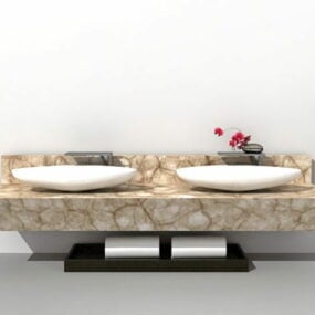 Vanité de salle de bain en marbre à double évier modèle 3D