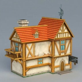 Modello 3d della casa di città medievale