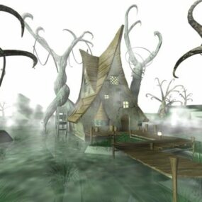 Страшний ставок будинку з привидами 3d модель