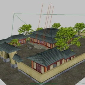 Casa con patio tradicional chino modelo 3d