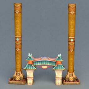 Kreslený 3D model brány s pilíři