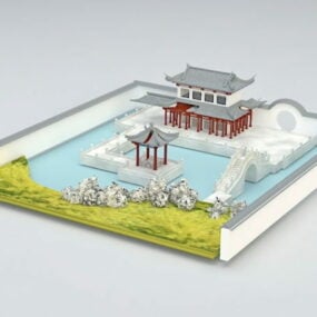 Diseño de jardín chino modelo 3d