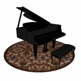 Piano With Bench And Rug 3d model