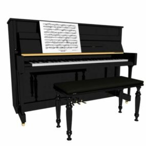 Upright Piano With Bench And Sheet Music 3d model