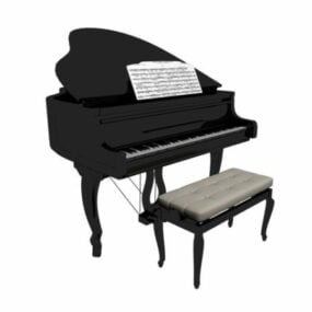 Piano Besar Dengan Bangku Dan Skor Muzik model 3d